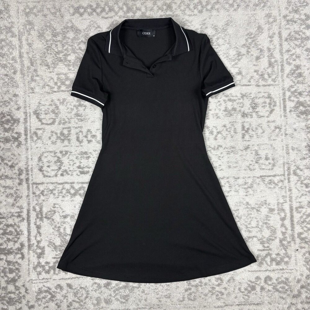 Cider Black Midi Polo Dress with White Trim